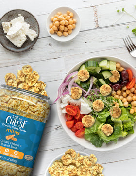 Just The Cheese Minis crunchy texture detail conveys cheesy aroma and crave worthy bite.
