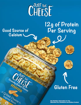 Just The Cheese Minis hand jar demonstrates grab and go protein on the move.