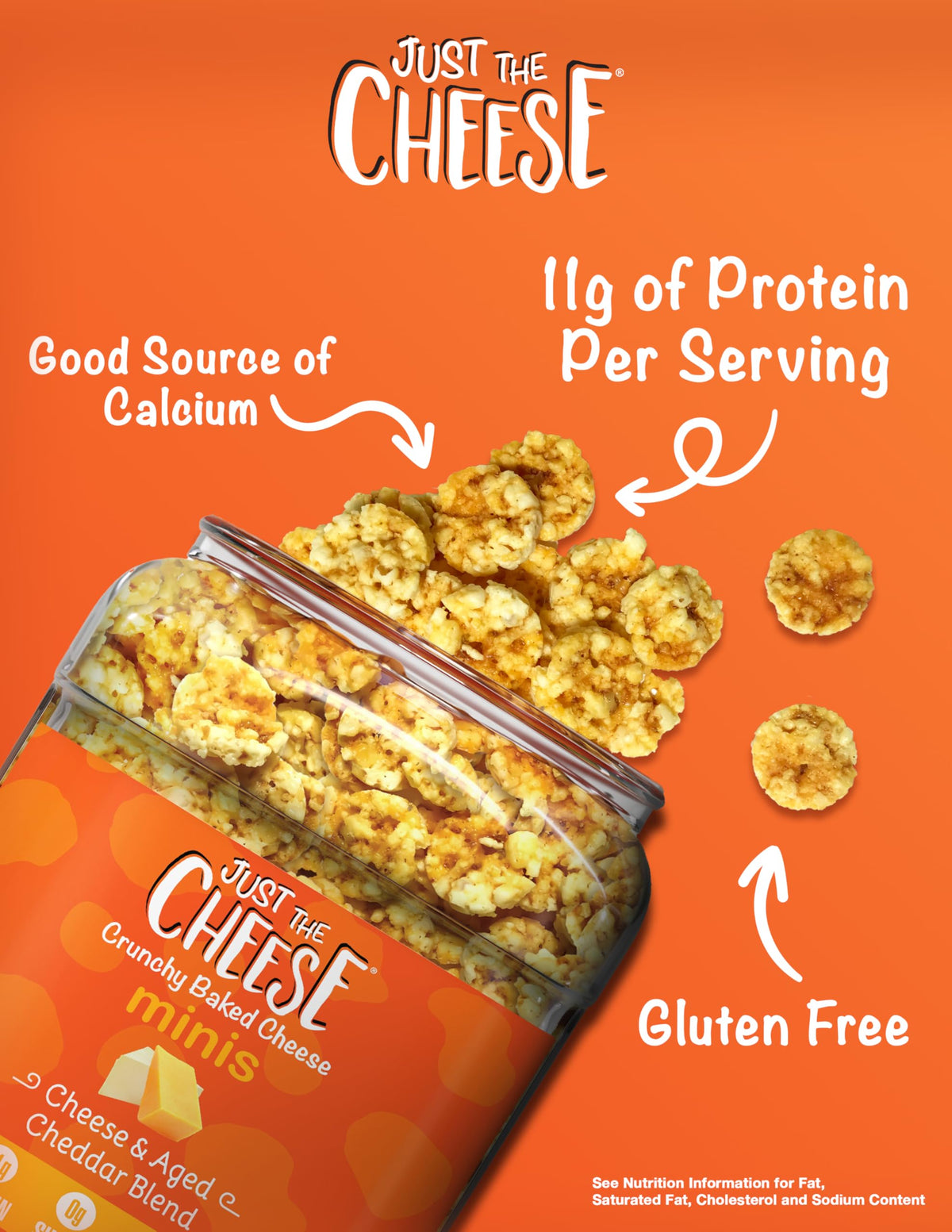 Hands holding Just the Cheese Minis jar for convenient protein boost on the go.