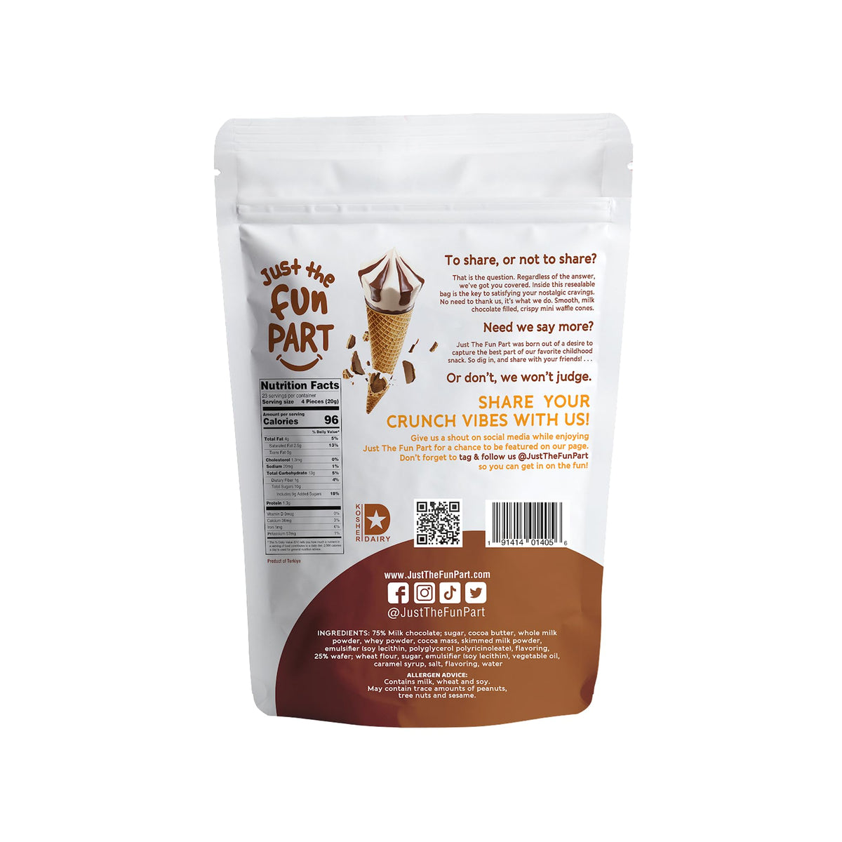 Just The Fun Part bite-size waffle cones milk chocolate filling close-up, indulgent treat for dessert plates.