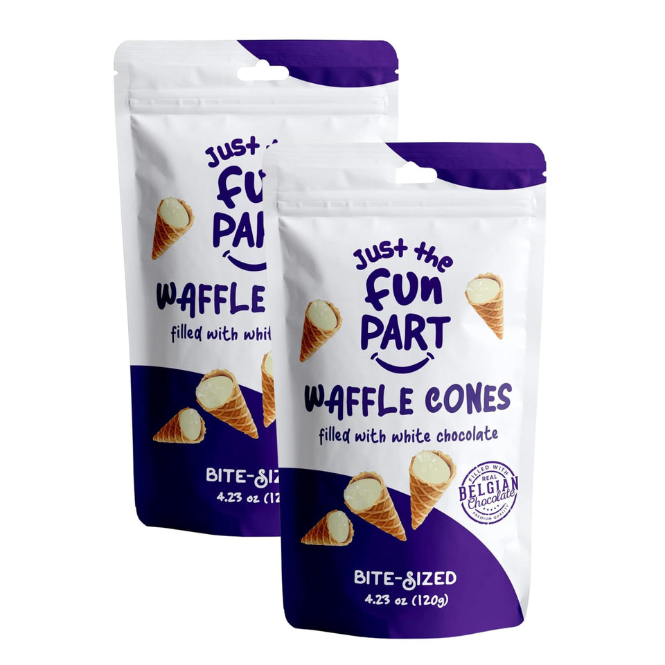 Just The Fun Part bite-size waffle cones with white chocolate for on-the-go snacking