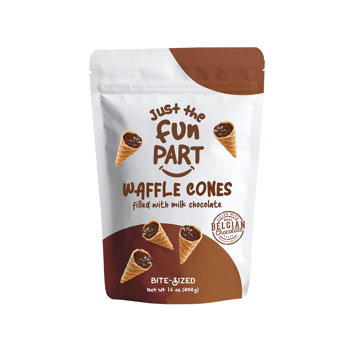 Just The Fun Part bite-size crispy mini waffle cones close-up, ideal for sharing at parties.