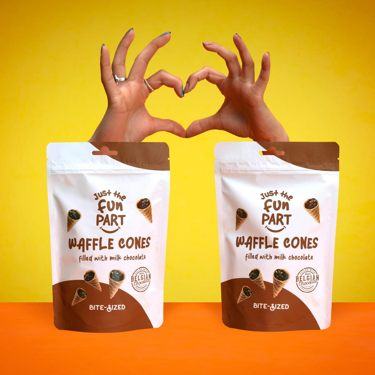 Just The Fun Part creamy milk chocolate filling contrasts with crisp waffle shell.