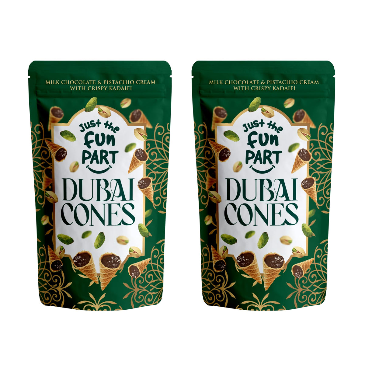 Just The Fun Part Dubai cones with chocolate-pistachio filling, perfect for sharing.