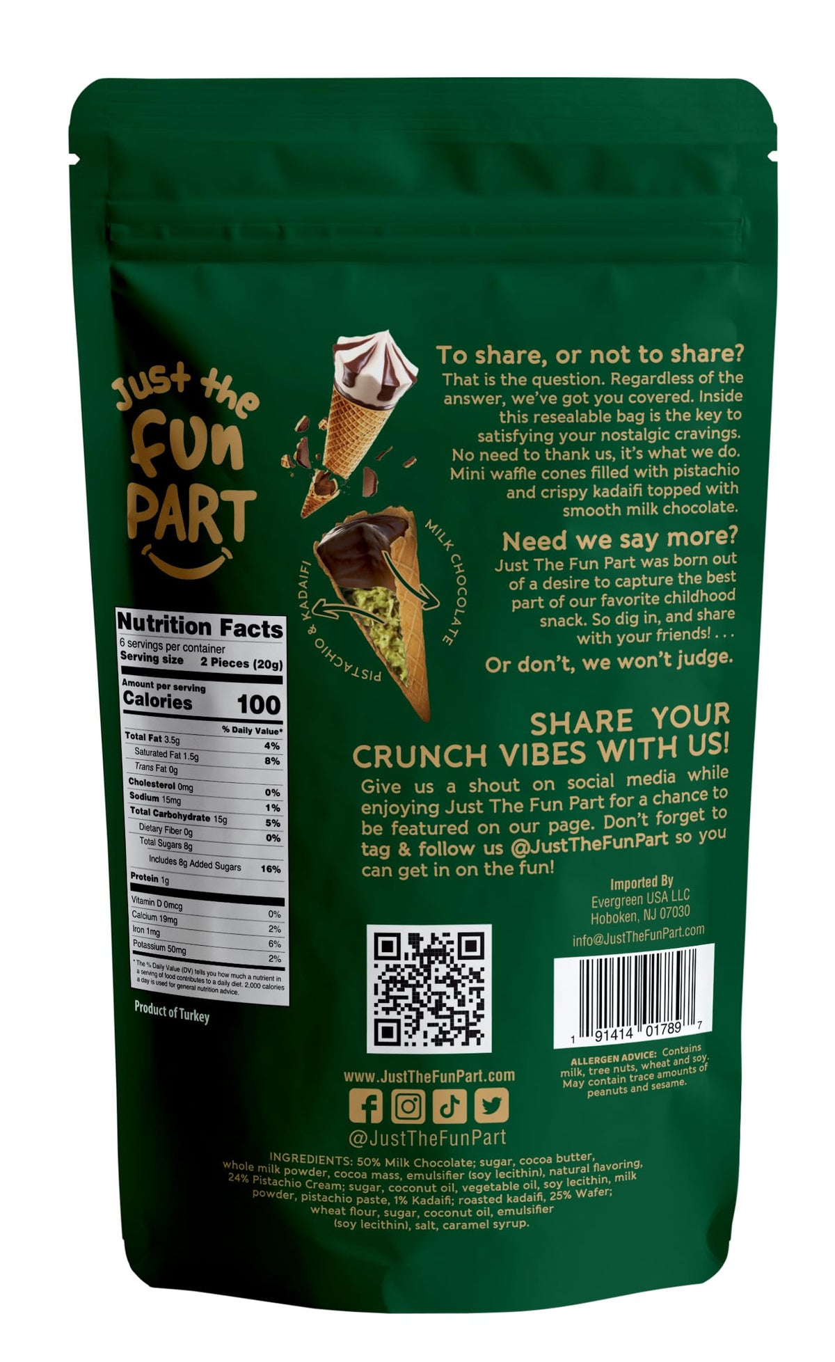 Just The Fun Part Dubai cones featuring kadaifi crunch, adds texture to dessert moments.