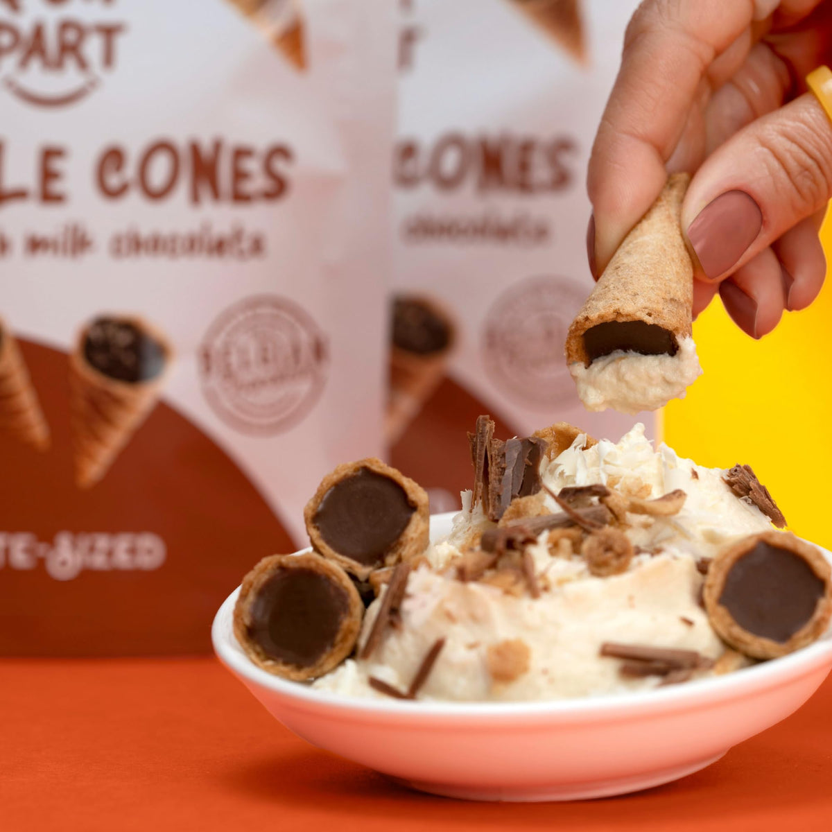 Just The Fun Part party tray setup showcasing chocolate-filled cones for guests.