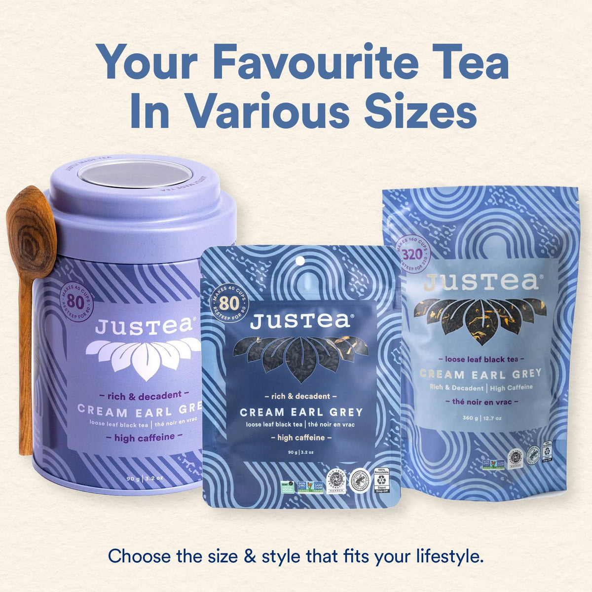 Steeped JusTea Cream Earl Grey highlighting antioxidant-rich leaves
