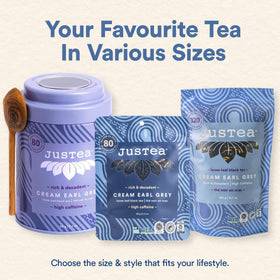 Steeped JusTea Cream Earl Grey highlighting antioxidant-rich leaves