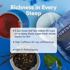 Close-up of JusTea Cream Earl Grey infuser with whole leaves