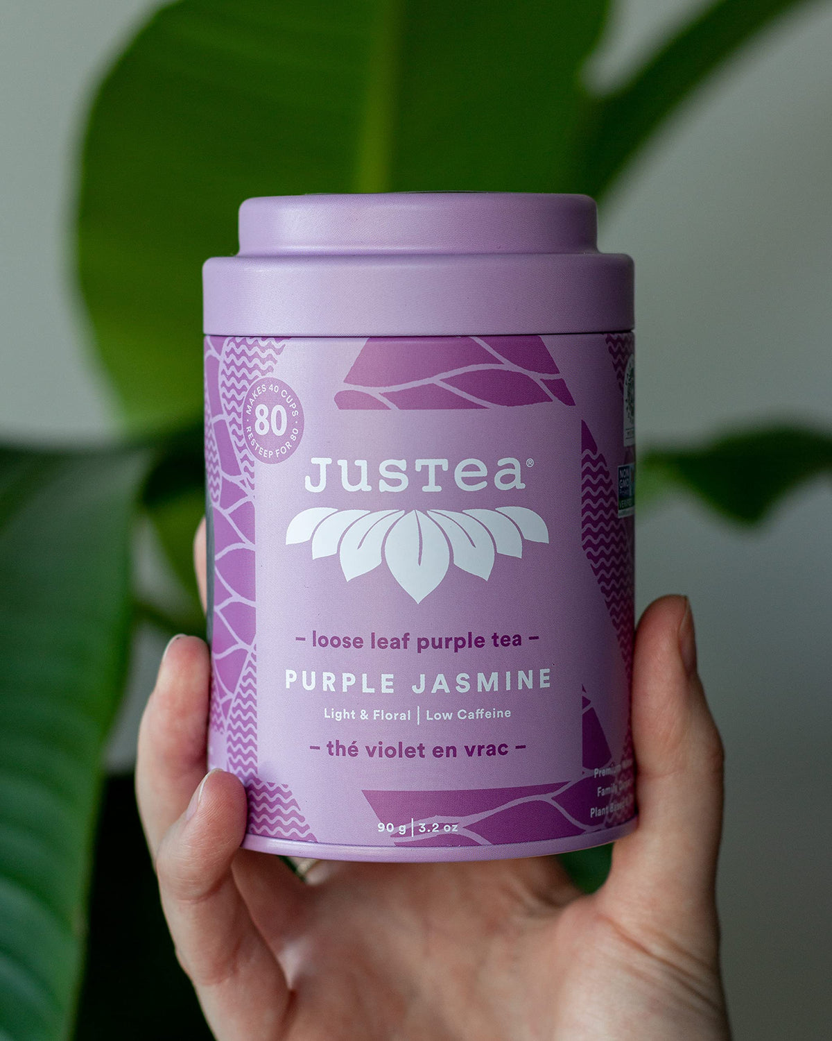 Award-winning JusTea Purple Jasmine packaging signaling quality