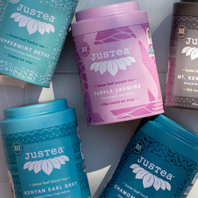 Storage tin display of JusTea Purple Jasmine