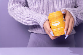 JusTea tin label highlights fair trade and organic sourcing