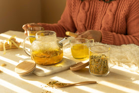 JusTea turmeric-ginger aroma and steam in a cup
