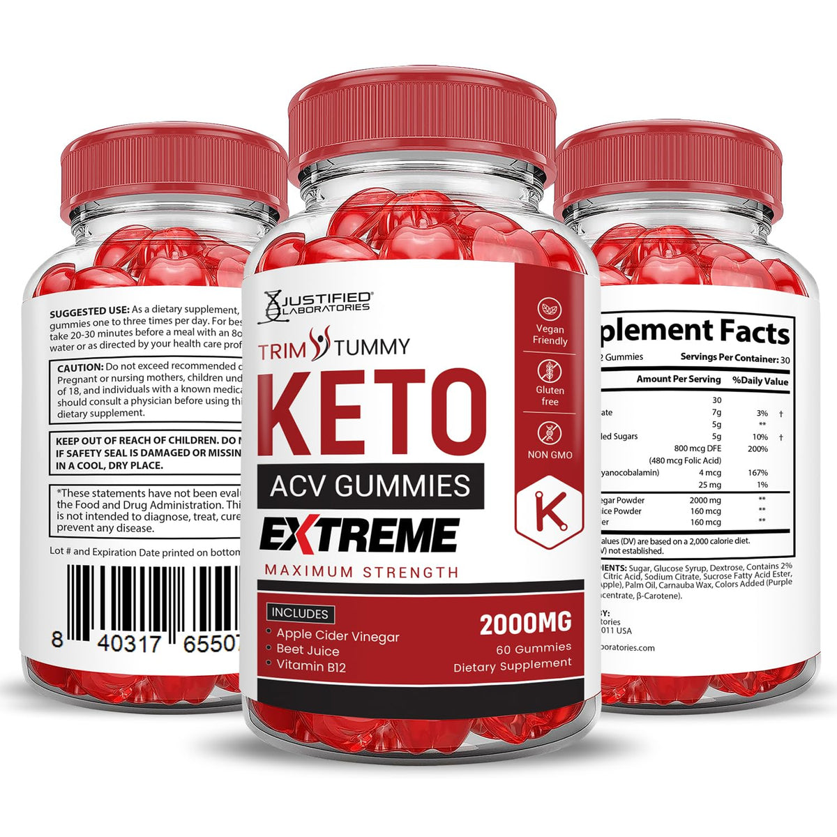 Justified Laboratories Trim Tummy Keto ACV Gummies packaging on shelf