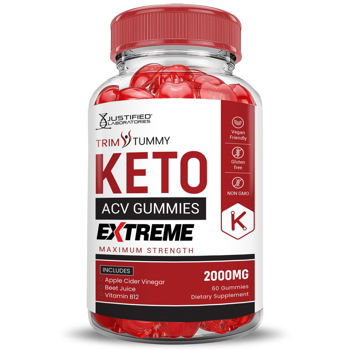 Justified Laboratories Trim Tummy Keto ACV Gummies vegan non-GMO label