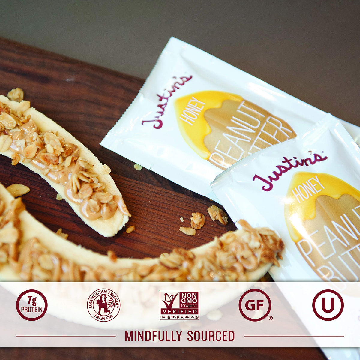 Justin's Honey Peanut Butter Squeeze Pack ingredients, natural gluten-free and non-GMO