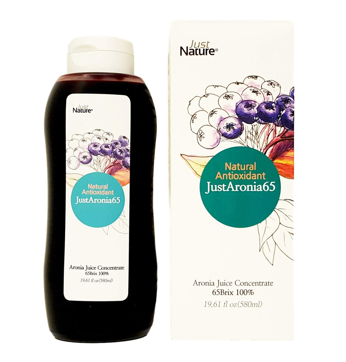 JustNature Polish Aronia juice concentrate bottle for easy daily use.