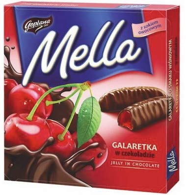 Jutrzenka MELLA cherry chocolate coated jelly, a decadent fruity treat