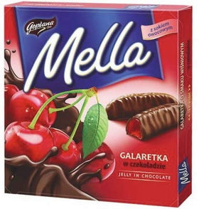 Jutrzenka MELLA cherry chocolate coated jelly, a decadent fruity treat