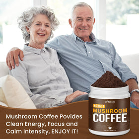 JUYIHEAL Mushroom Coffee mushroom ingredients collage with Lion's Mane and Chaga.