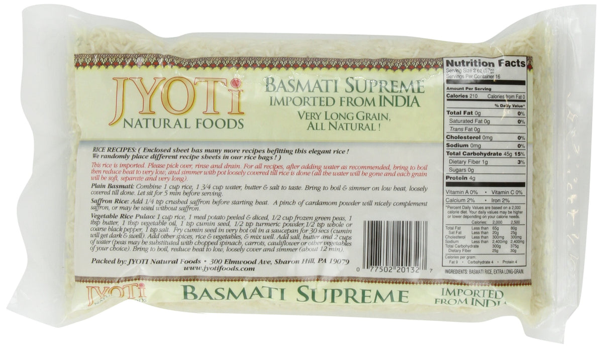 Jyoti Basmati Supreme Rice aromatic long grains ready to cook for versatile meals