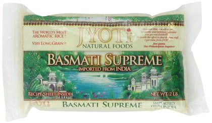 Jyoti Basmati Supreme Rice six-pack display, long grains for fluffy meals