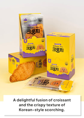 K FOOD Korean Food flat croissant snack caramel detail close-up, highlighting buttery sweetness