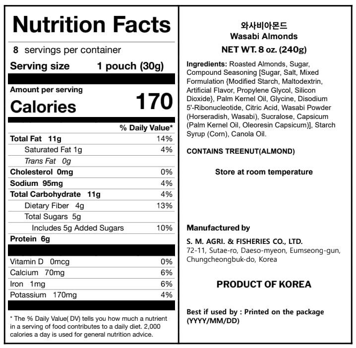 K FOOD KOREAN FOOD Crispy wasabi almond coating enhances satisfying texture.