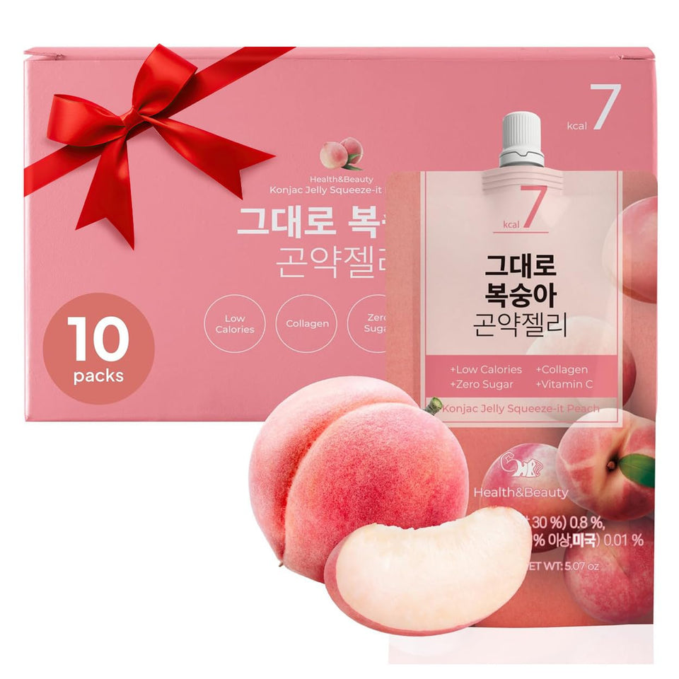 K FOOD KOREAN FOOD konjac jelly peach pack front shows low-calorie snack