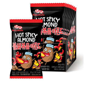 K FOOD KOREAN FOOD Nuts Holic hot and spicy almond 8-pack front view for convenient snacking.