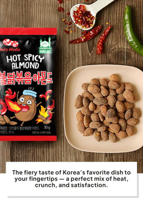 K FOOD KOREAN FOOD Nuts Holic crispy coating close-up highlighting bold seasoning.