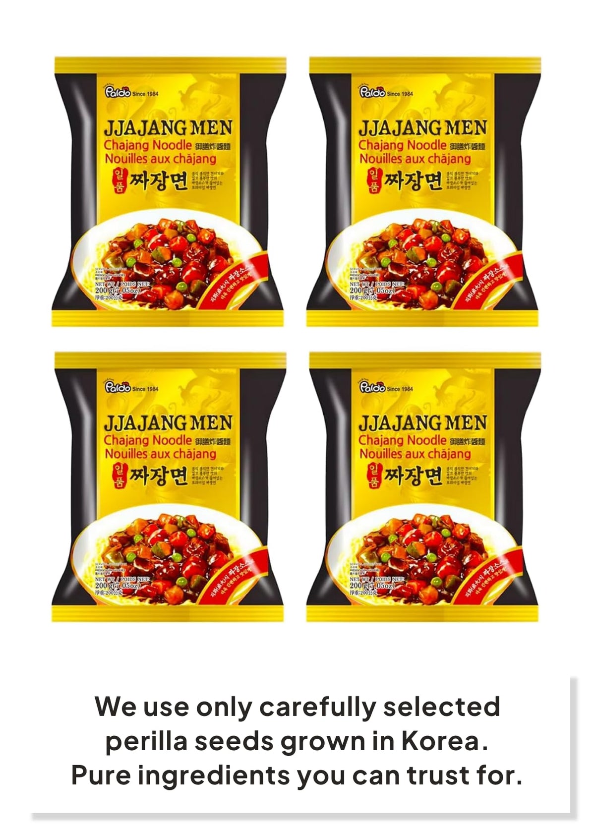 Dining table setup with Paldo Jjajangmen noodles for sharing.