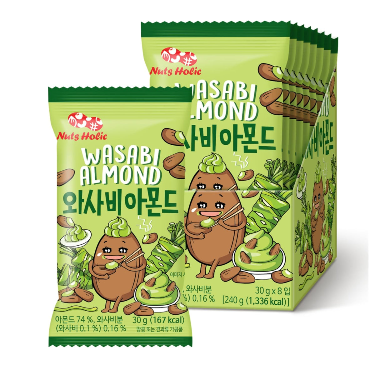 K FOOD KOREAN FOOD Wasabi Almond sealed pack preserves freshness and crunch.