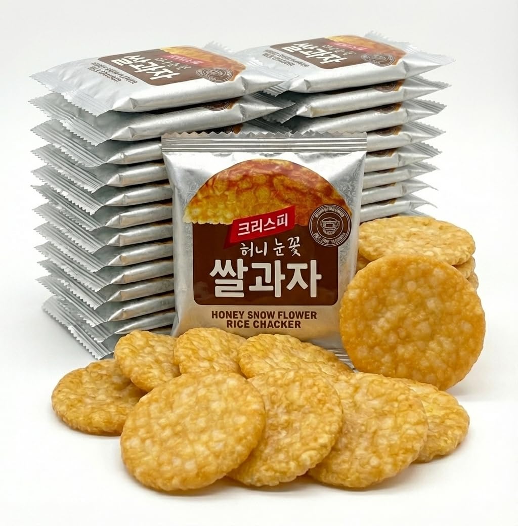 K-Herb Honey Snow Flower Rice Crackers closeup, light and crispy texture ideal for tea.