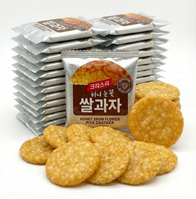 K-Herb Honey Snow Flower Rice Crackers closeup, light and crispy texture ideal for tea.