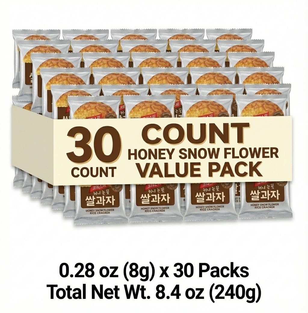 K-Herb Honey Snow Flower Rice Crackers individually wrapped for fresh snacking at work.