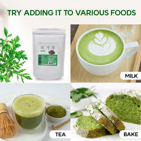 K-Herb Korean mugwort powder as a cooking ingredient for savory dishes.