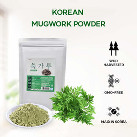 K-Herb mugwort powder with fine texture ideal for smoothies and baking.