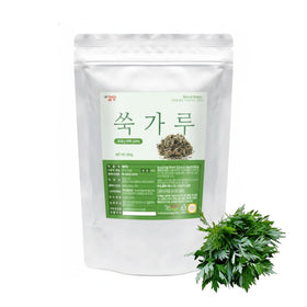 K-Herb Korean mugwort powder in sealed bottle for pure herbal tea and cooking.