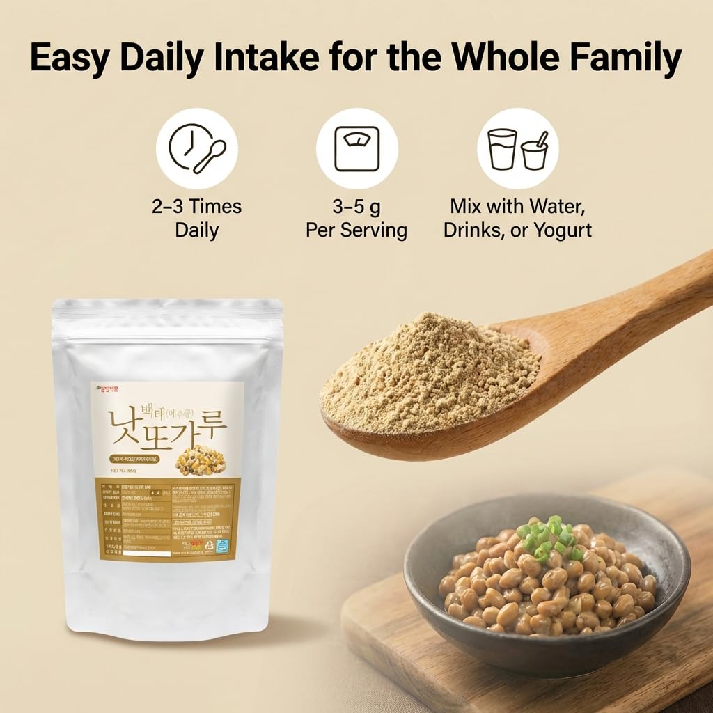 K-Herb Natto powder with a convenient scoop enables easy daily portions.