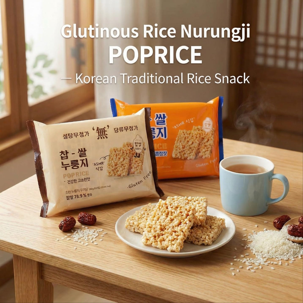 K-Herb Nurungji Pop Crunchy Texture close-up highlights the crisp ASMR crunch