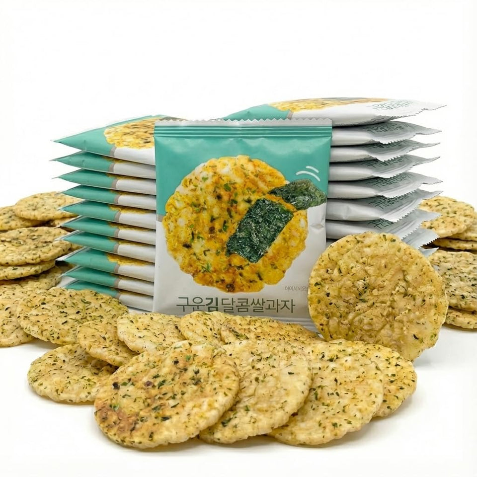 K-Herb seaweed rice cracker bites in package for easy grab-and-go snacking.