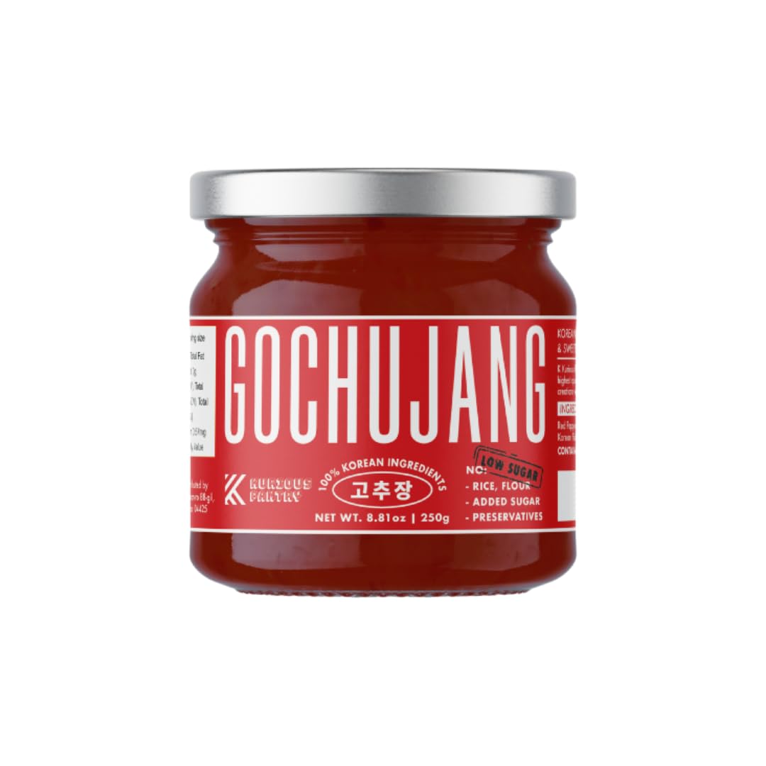 K Kurious Pantry gochujang jar front label highlighting authentic Korean ingredients for bold cooking