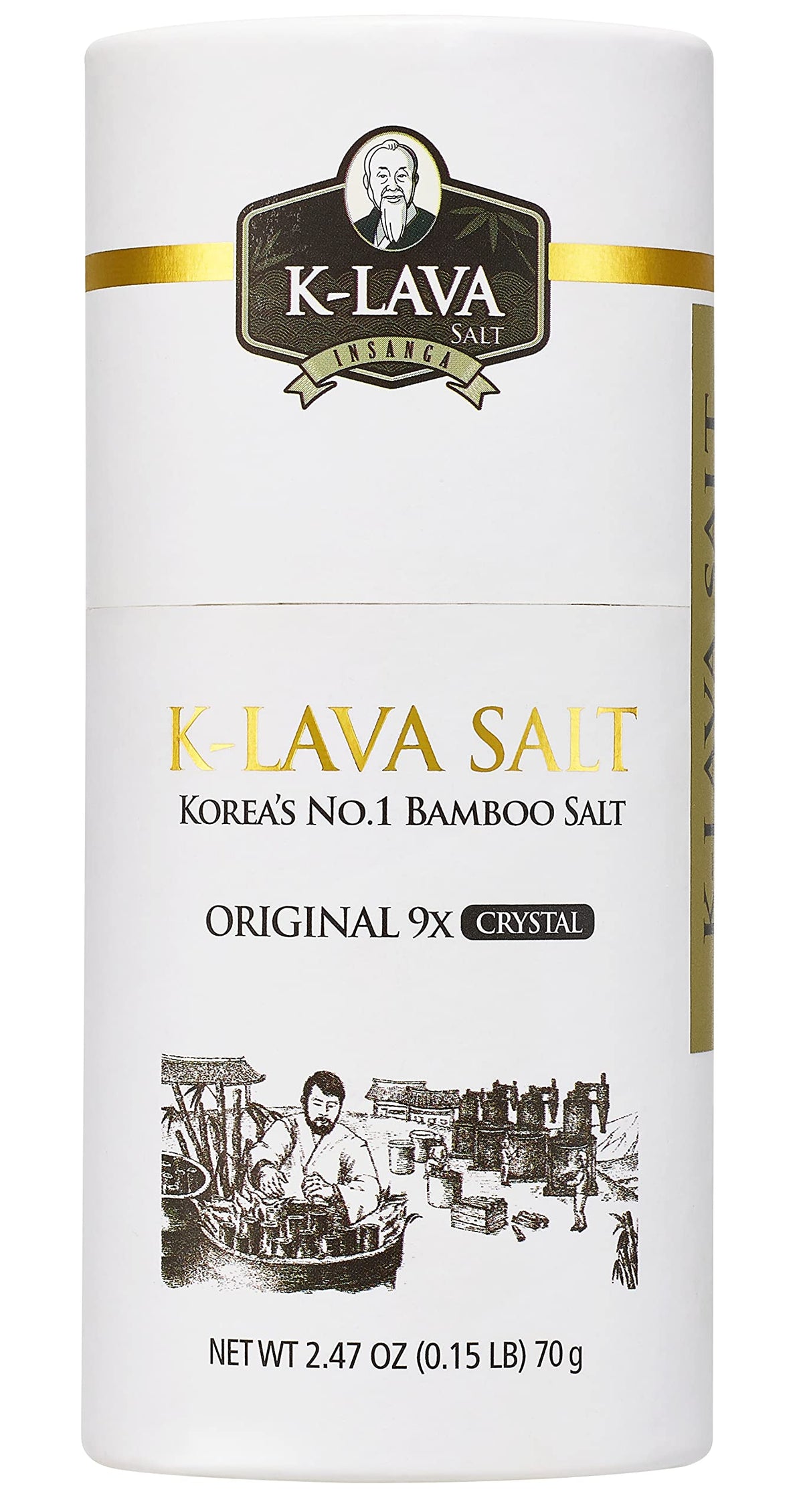 K-LAVA Salt Original 9x bottle shows premium bamboo salt for everyday mineral-rich seasoning.