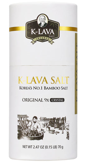 K-LAVA Salt Original 9x bottle shows premium bamboo salt for everyday mineral-rich seasoning.