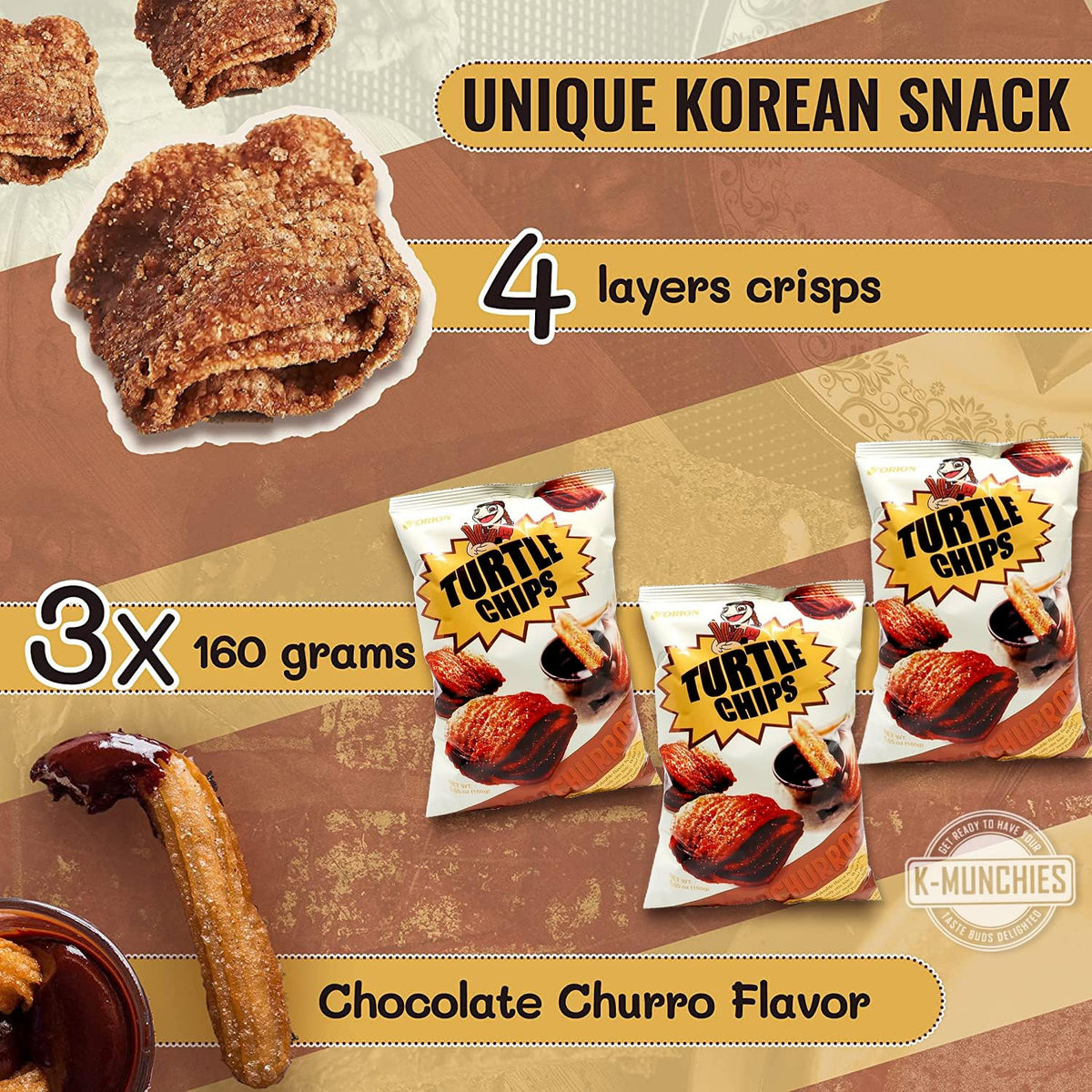 Orion Turtle Chips chocolate-churro center close-up showing layered texture