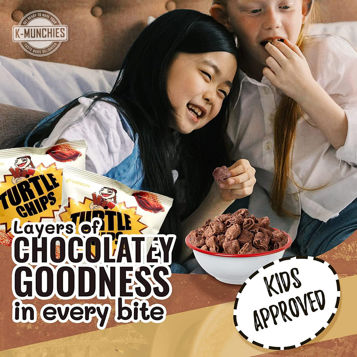 Crispy chocolate layers with cinnamon aroma from Orion Turtle Chips