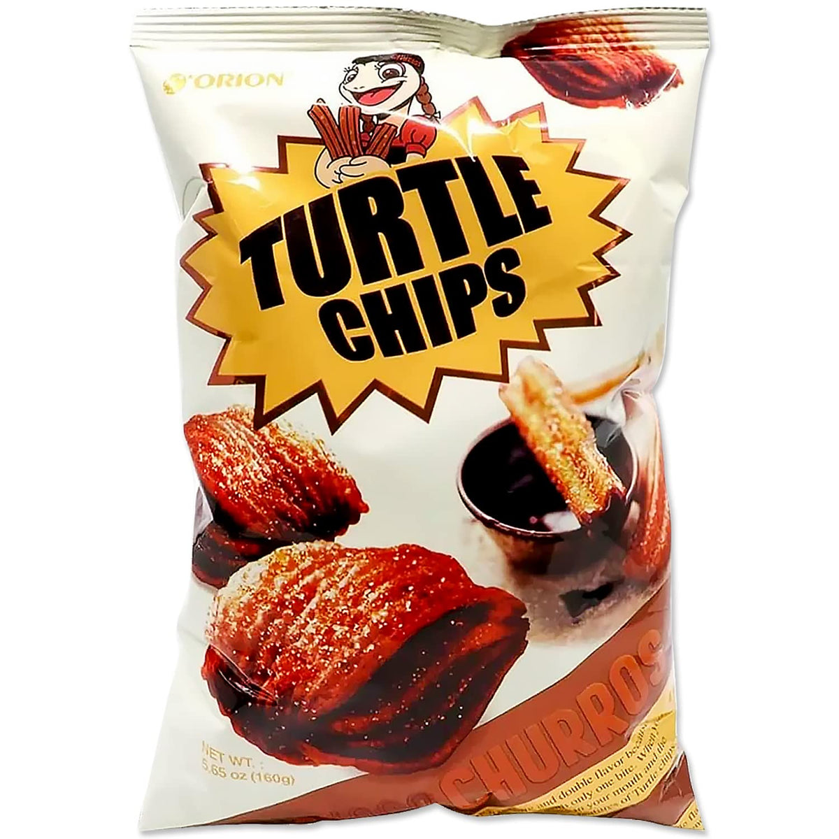 K-Munchies Orion Turtle Chips close-up highlighting chocolate-churro rim