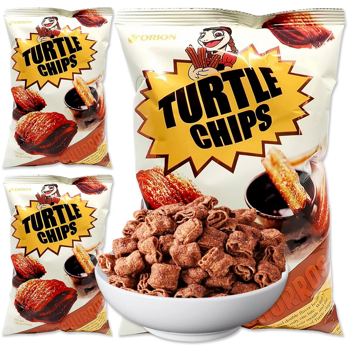 K-Munchies Orion Turtle Chips pack front, three 160g bags for on-the-go snacking