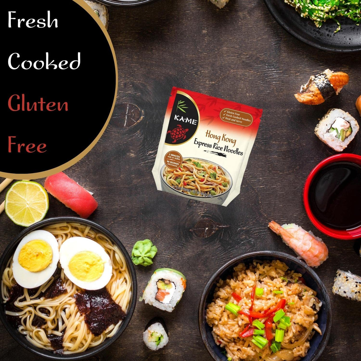 KA-ME noodles in bowl with chopsticks, ideal for fast flavorful dinners.